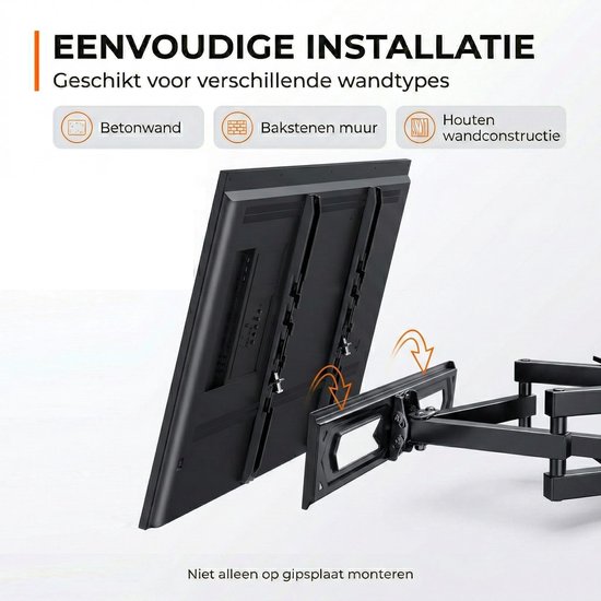 Eenvoudige installatie muurbeugel, geschikt voor beton, baksteen en houten wanden. Met tv-bevestiging.