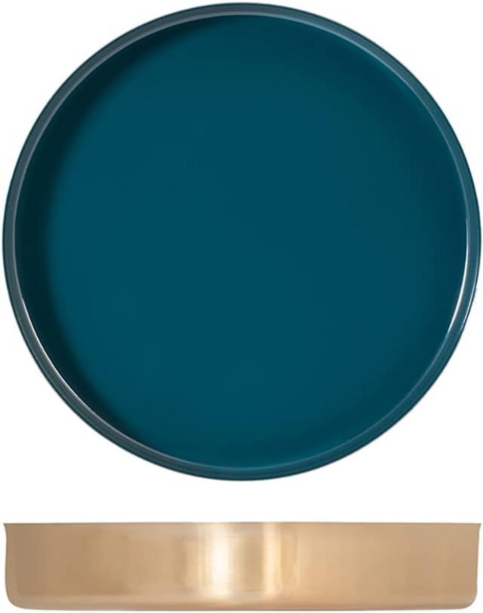 Ronde RVS Serveerschaal Petrolgroen 26 cm
