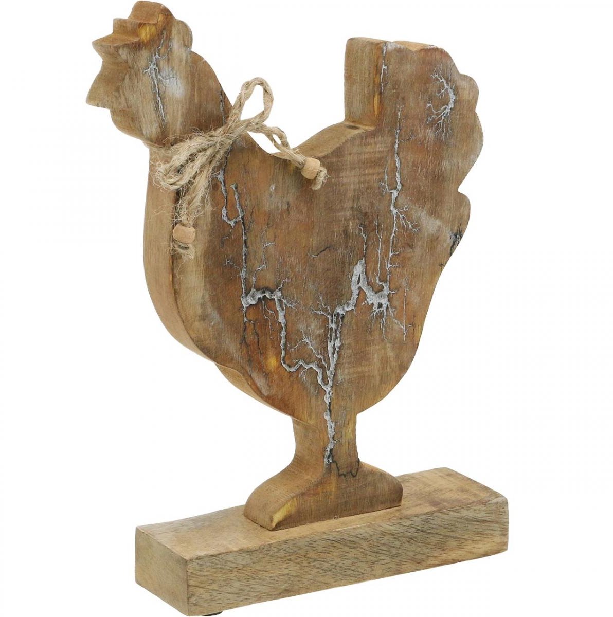 Houten kip, lentedecoratie, paasfiguur naturel, white wash H26cm