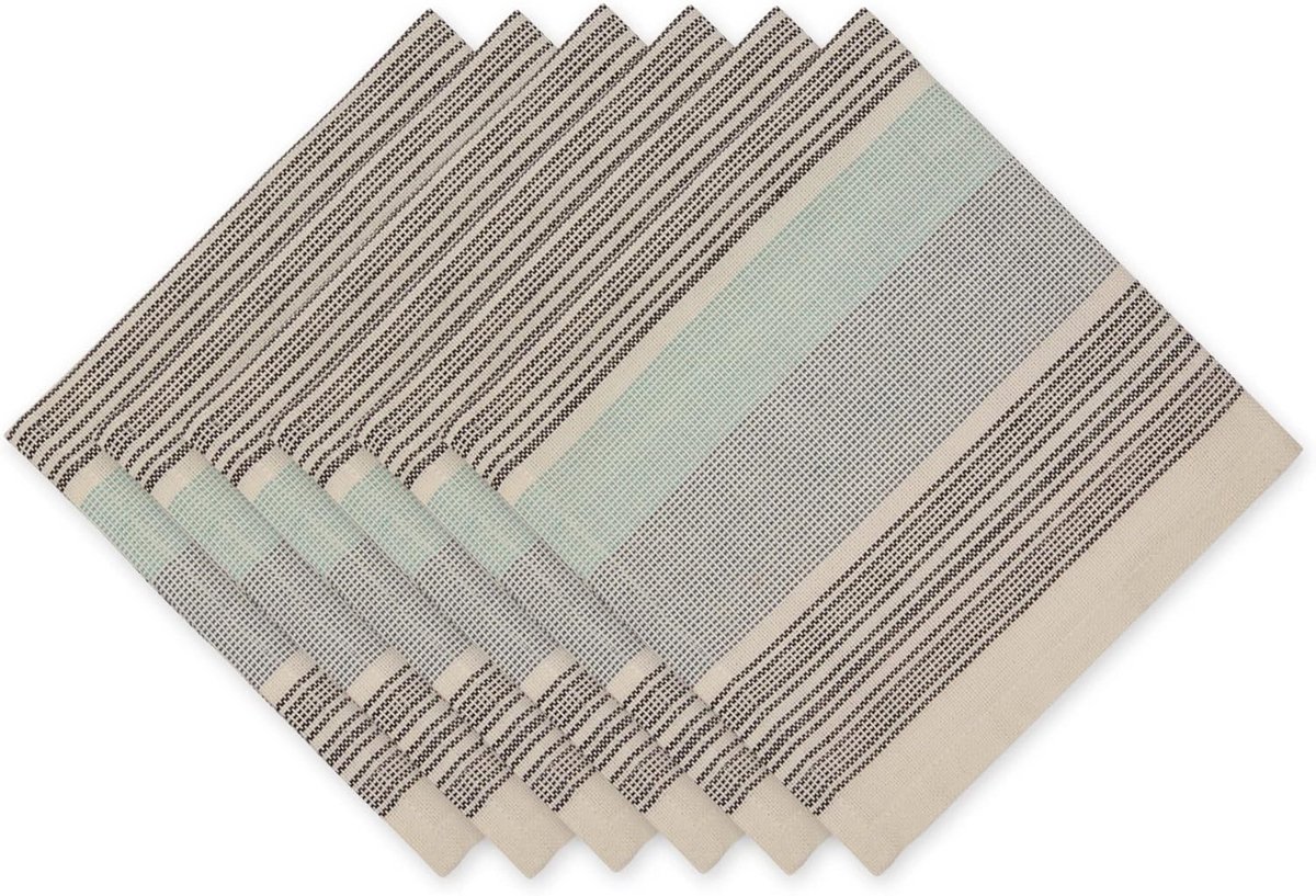Set van 6 Tafellinnen Servetten 51x51 cm Beige en Blauw Patroon