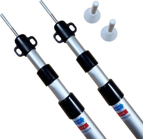 2x Verstelbare Aluminium Telescoopstokken voor Luifel of Tarp - Uitschuifbaar tot 230cm — afbeelding 2