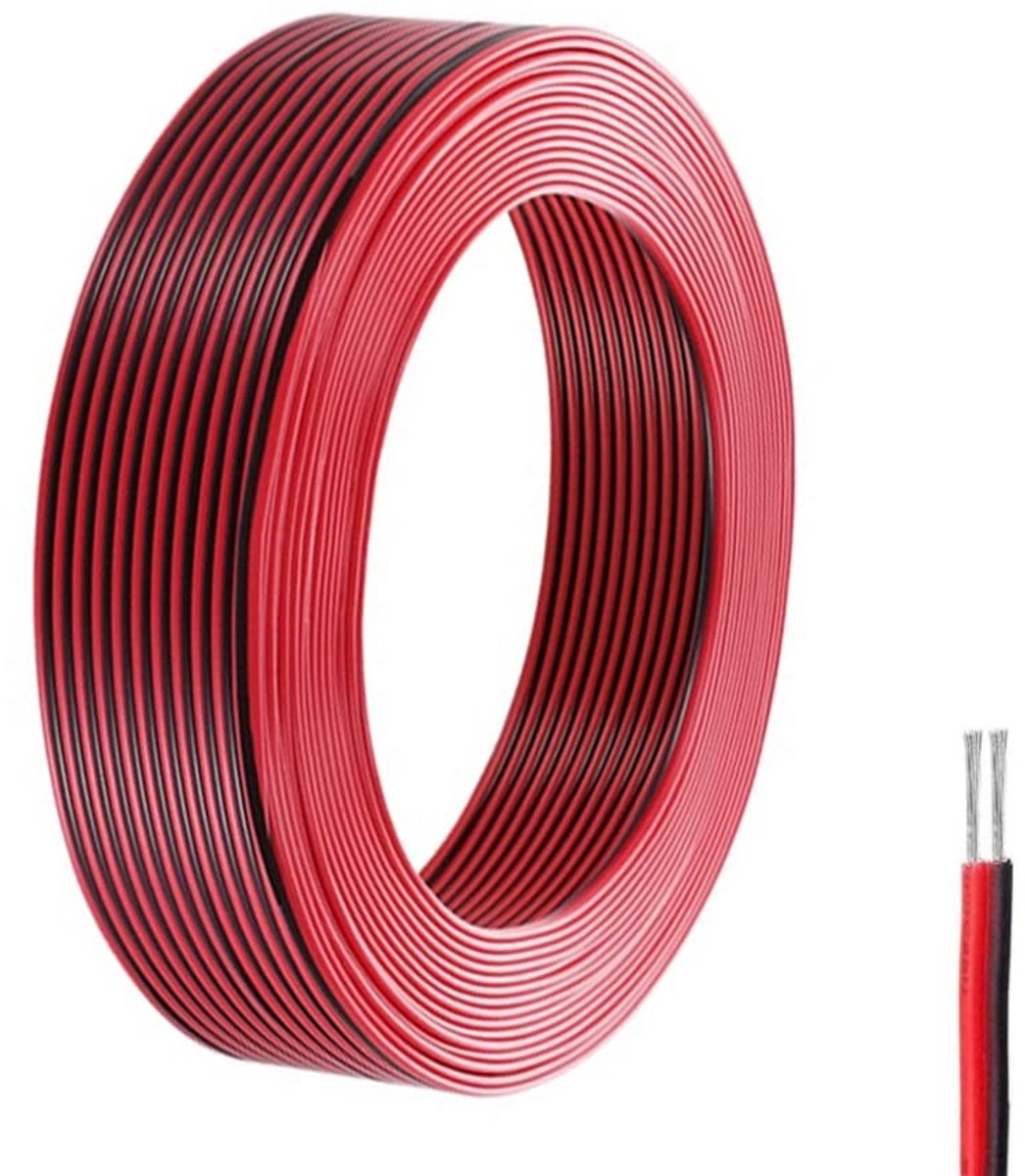 Flexibele 2-aderige 22 AWG Vertind Koperdraad Elektrische Kabel Rood/Zwart 20 Meter