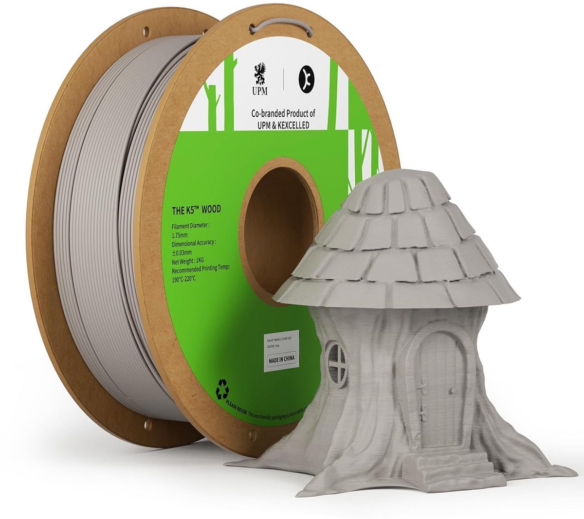 PLA Hout Filament 1,75 mm 1 kg voor 3D Printer - Natuurlijke Houtvezel Look