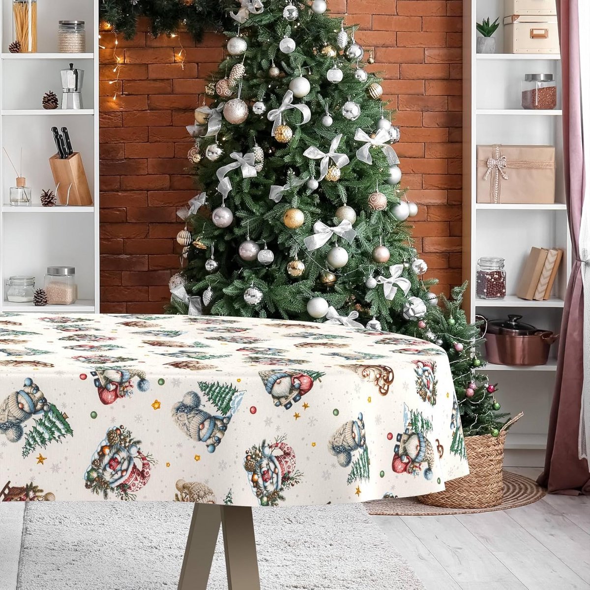 Ovaal Tafelkleed Katoen Polyester Kerst Lichte Reiniging Waterafstotend 200x140 cm