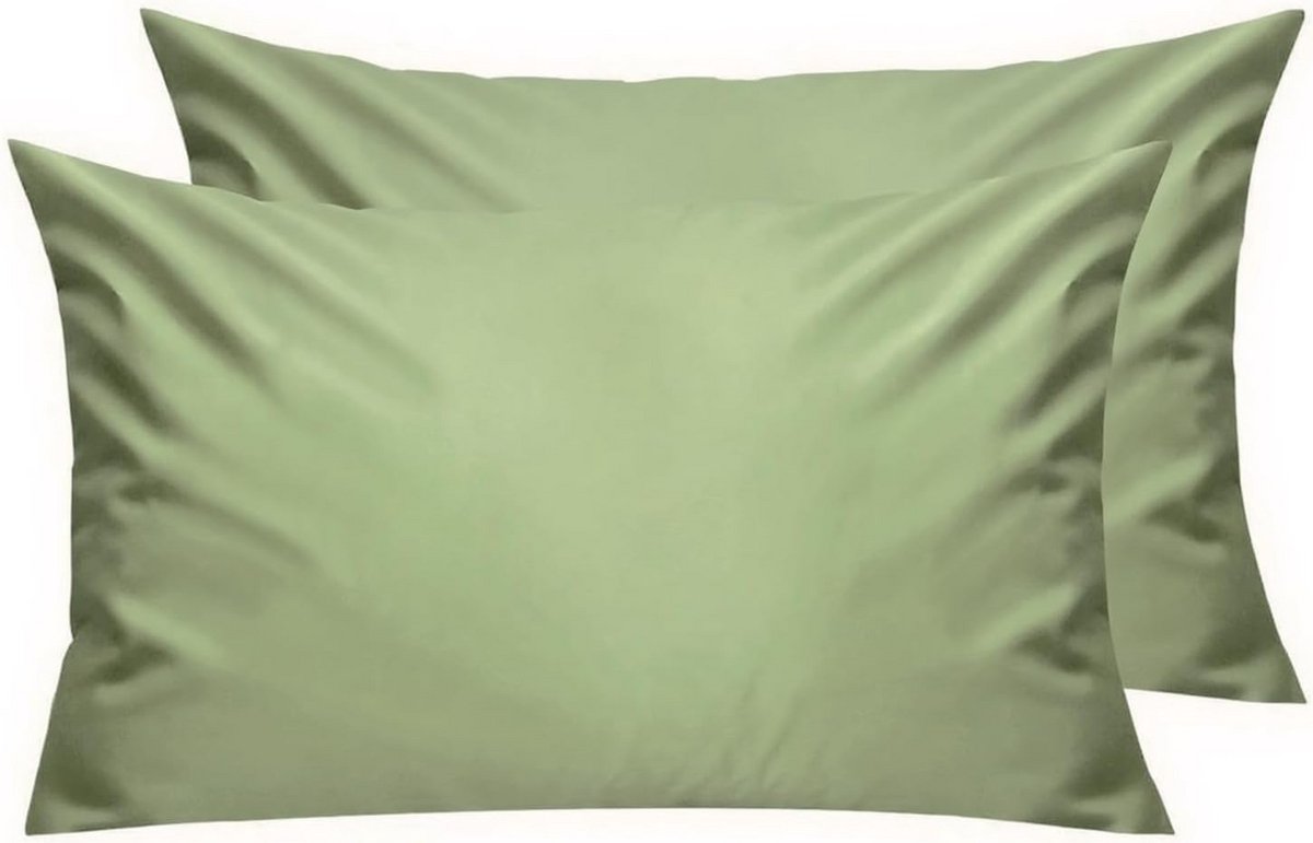 Set van 2 Kussenslopen 100% Katoen 300 Draden Ademend en Zacht 40 x 60 cm Groen