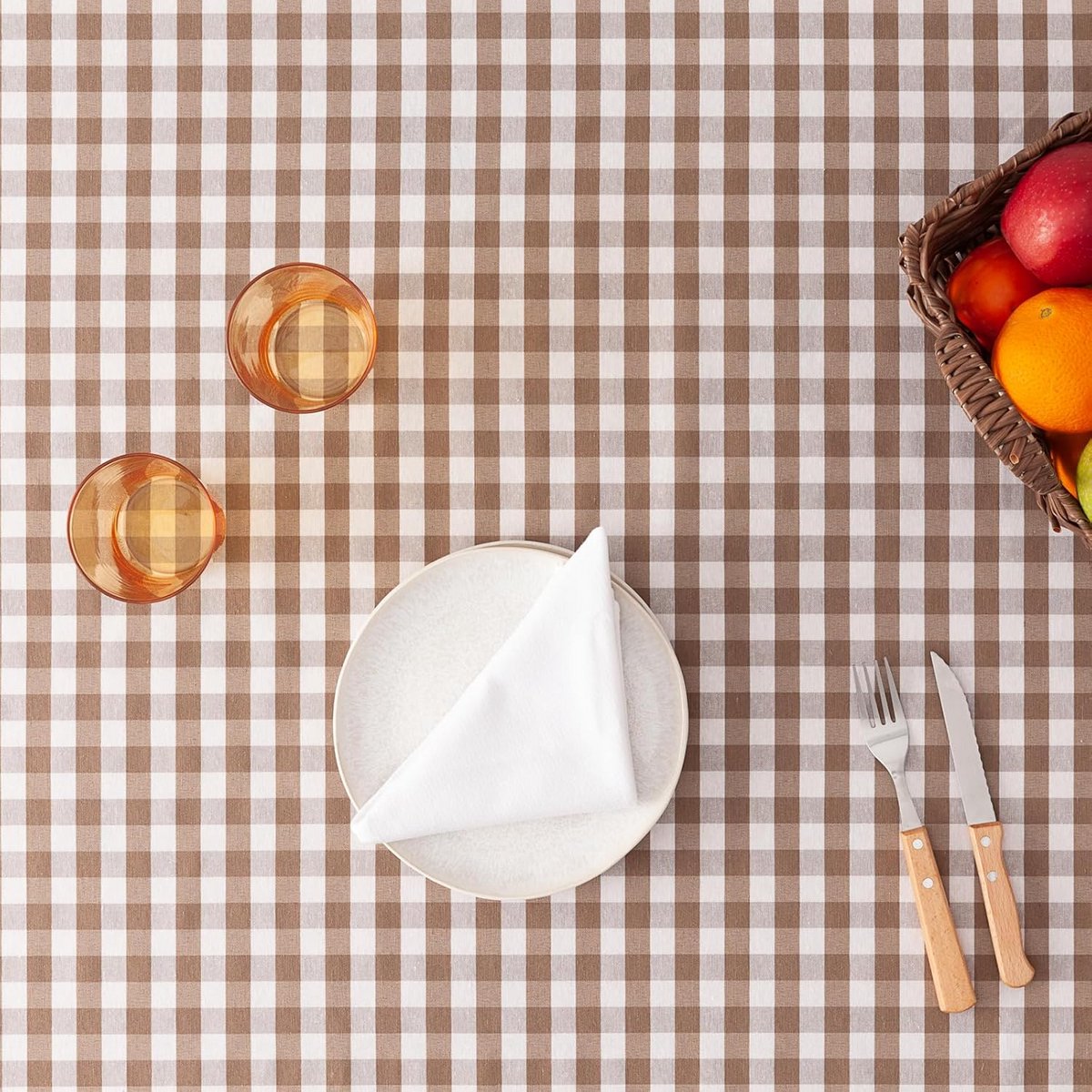 Vlekbestendig Tafelkleed Katoenmix met Gingham Dessin Taupe