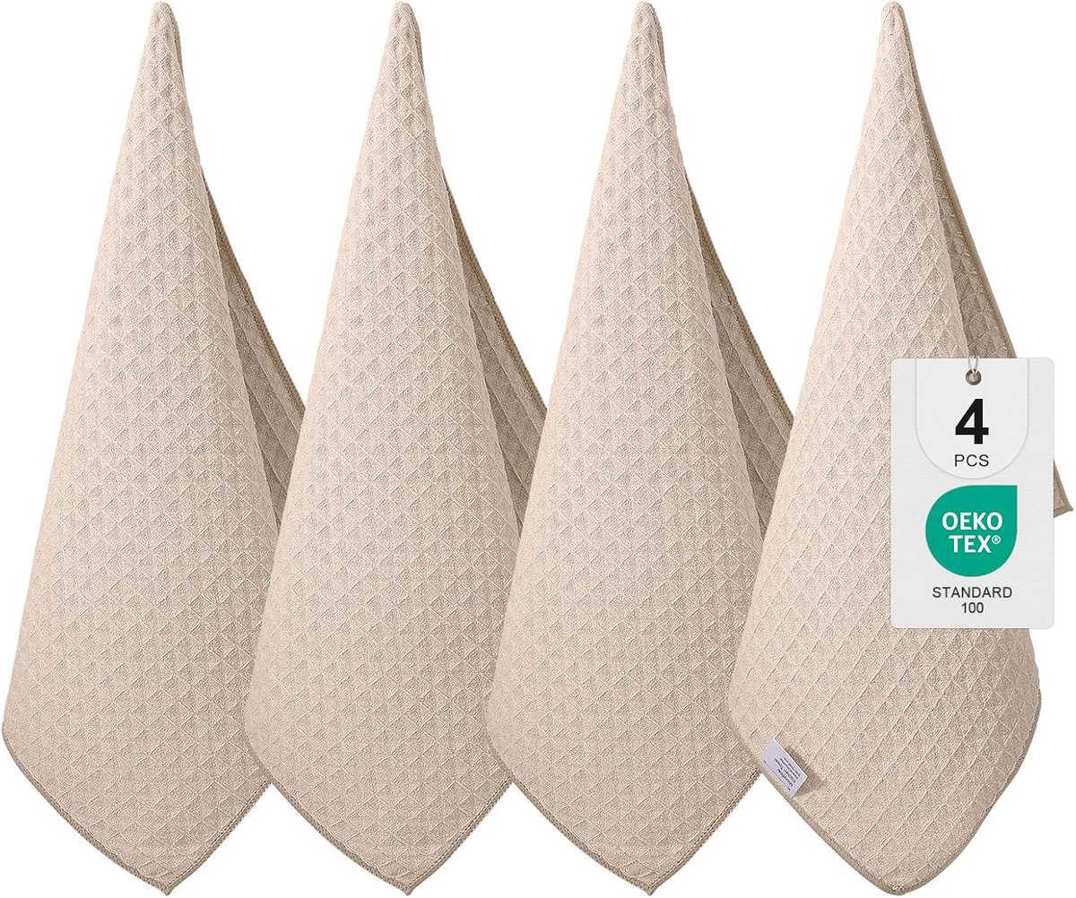 Microvezeldoeken Keuken Vaatdoeken Absorberend Pluisvrij (4 Stuks) Beige