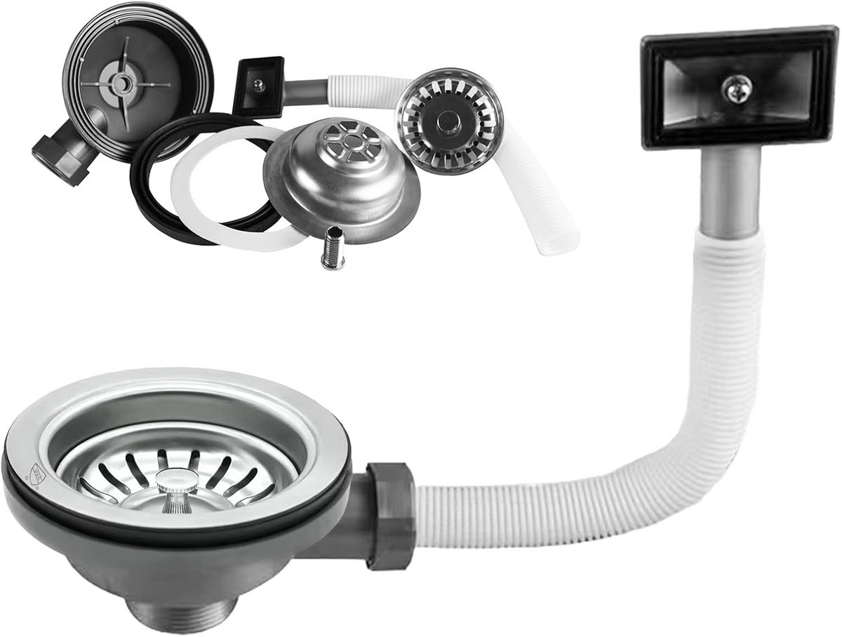 Afvoerstop Zeefkorfventiel 114mm RVS met Overloop voor Keukenspoelbak