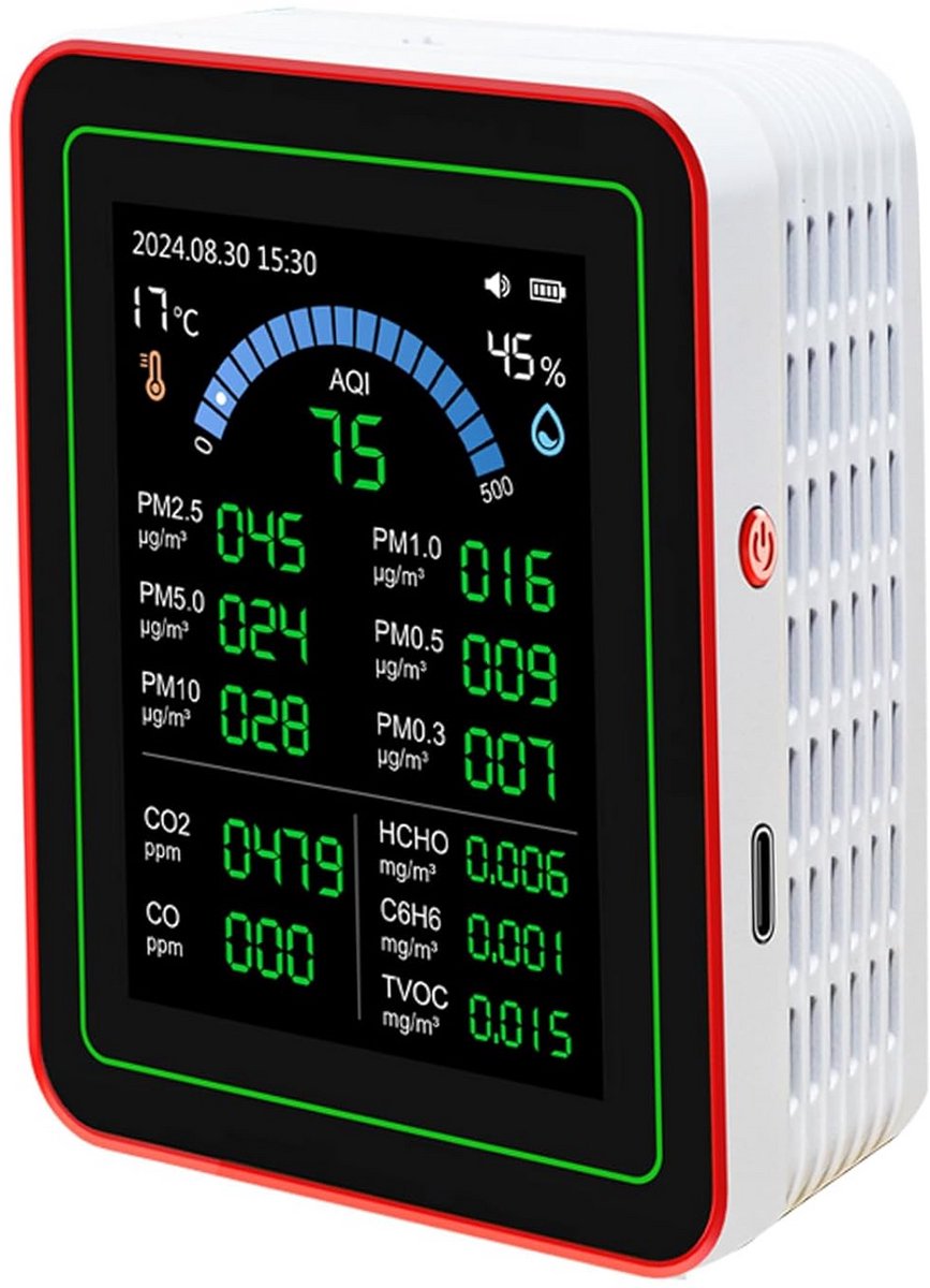Fijnstofmeter - Luchtkwaliteitsmeter Voor Binnen - Co2 Meter - Zwart - Binnen