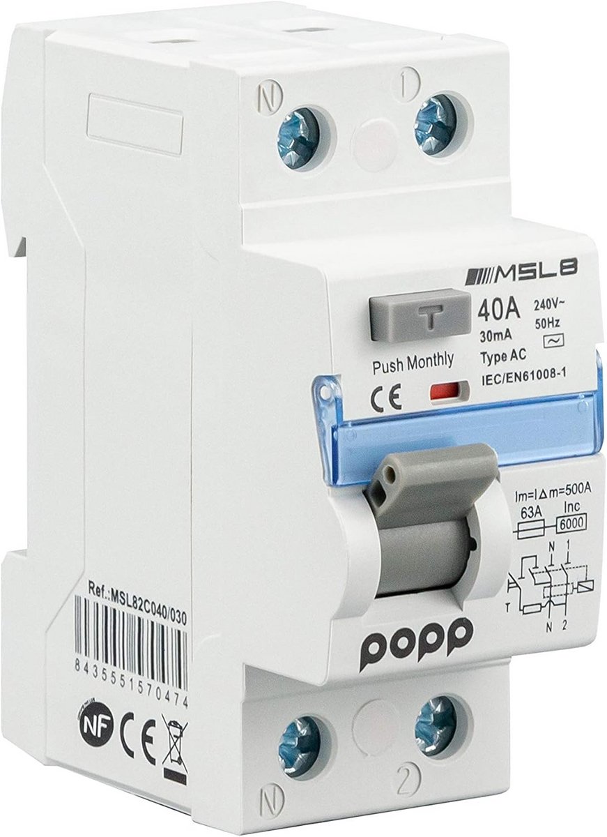 Elektrische Differentieelschakelaar 40A 30mA 1P+N voor Industrieel Gebruik