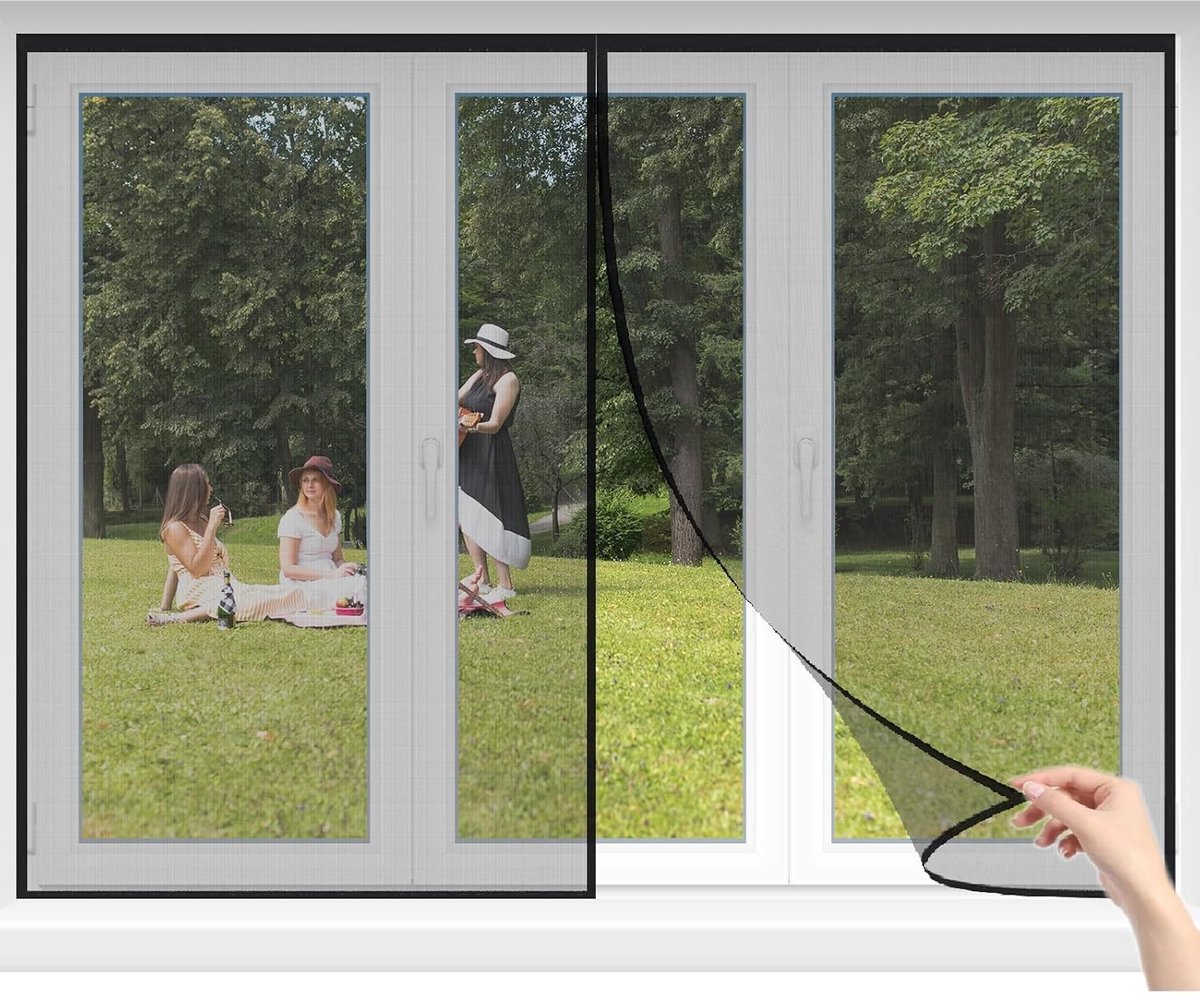 Magnetische Hordeur Horramen 300x300cm Zwart Zonder Boren voor Balkon en Terras