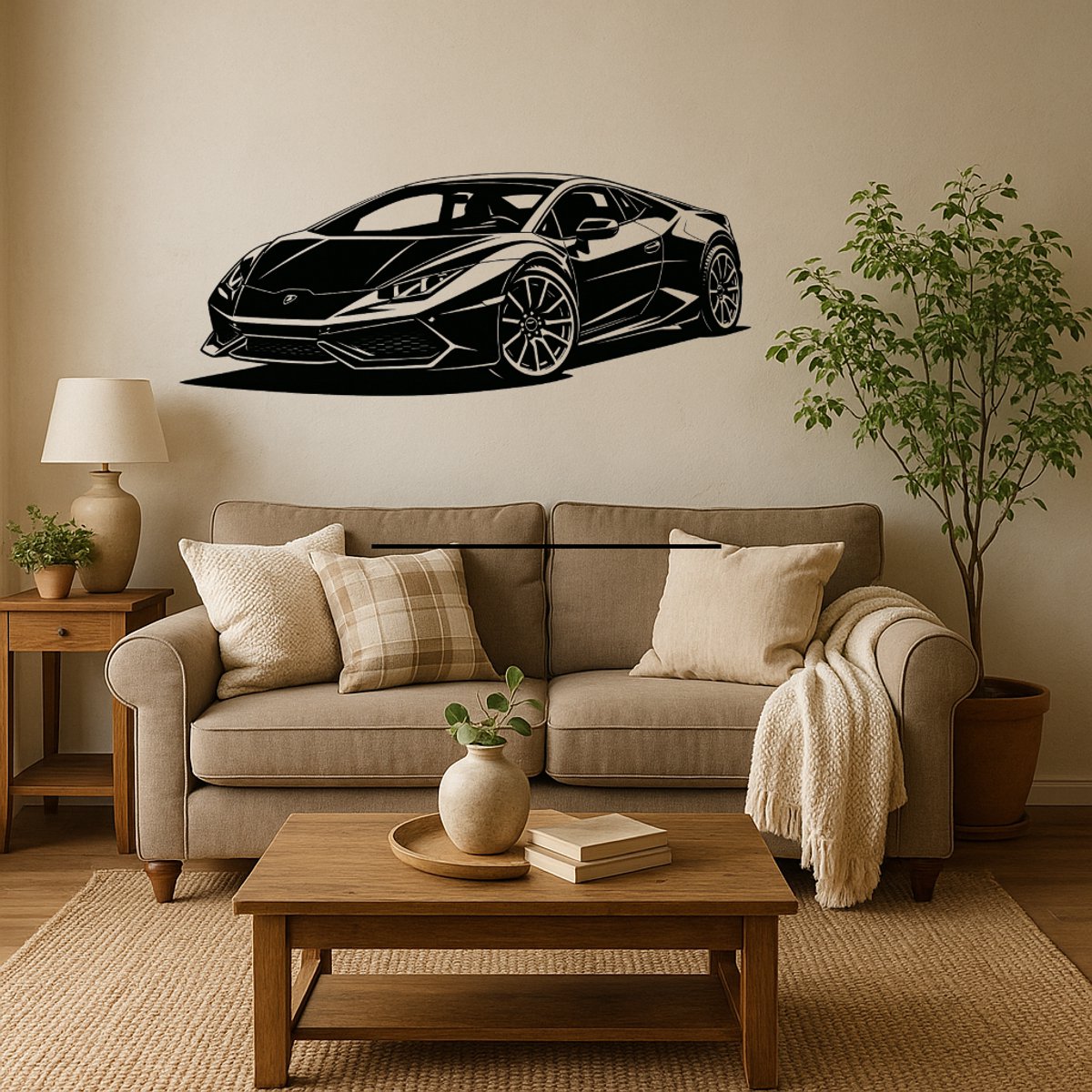 BR2Laser Lamborghini Huracán – Wanddecoratie – Lasergesneden Hout – Autokunst – 55 cm Breed