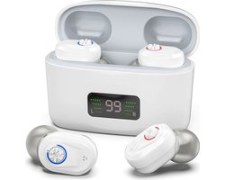 Dit oplaadbare, onzichtbare hoortoestel met ruisonderdrukkingsfunctie is speciaal ontworpen voor ouderen en wordt geleverd met een witte nanobelt-oplaadcase.