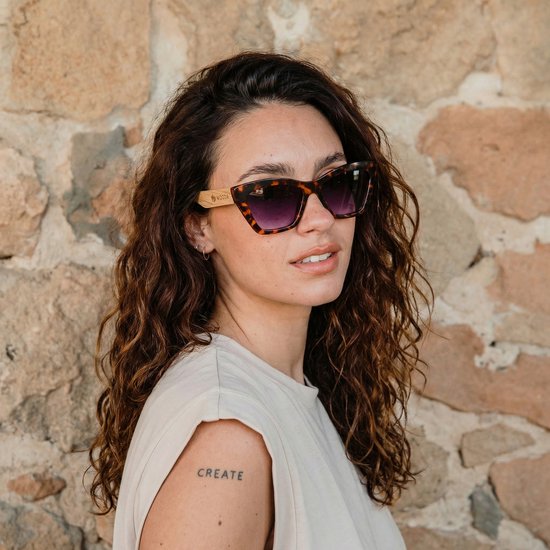 Wooda® Zonnebril Cateye - Bruin gevlamd montuur - Gepolariseerd - Wooda Frígola Brown Gris A Rosa van Merkloos — afbeelding 3