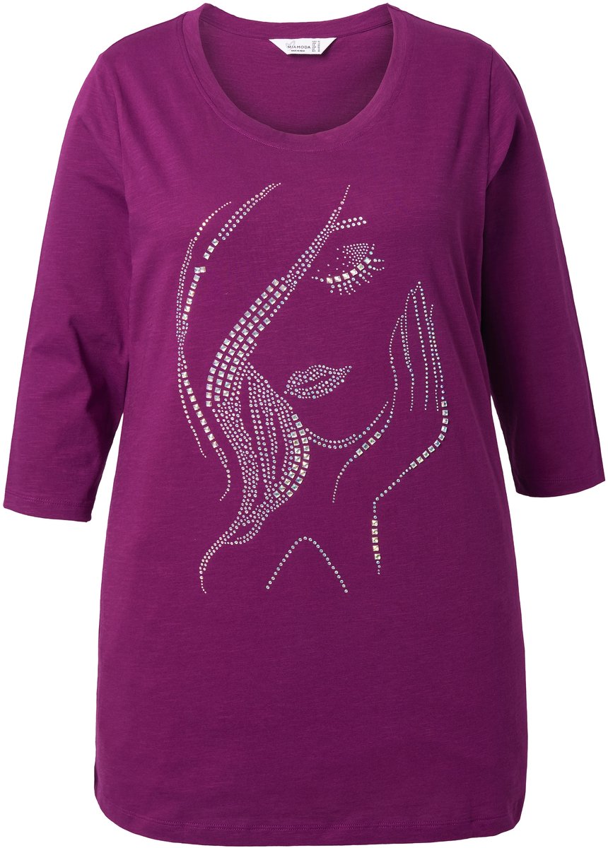 MIAMODA - Dames - T-shirt classic fit vrouwen glittermotief - Bessenroze - Maat 42
