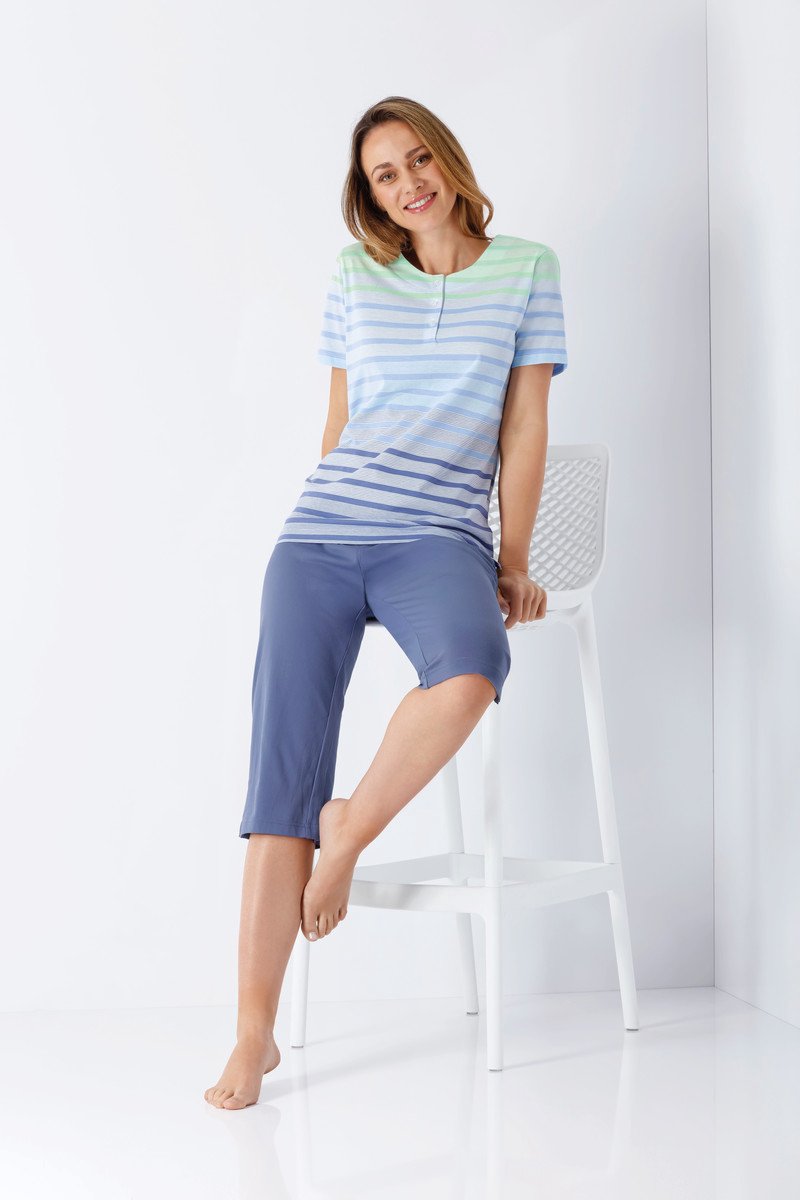 Hajo Blauw gestreepte dames pyjama Hajo - Blauw - Maat - 44/46