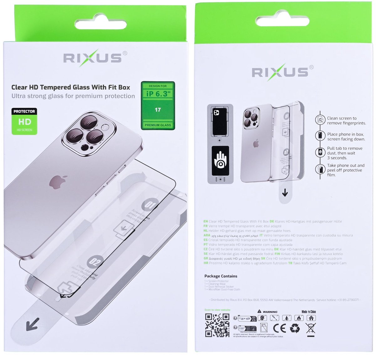 Rixus Clear HD Tempered Glass With Fit Box For Apple iPhone 17