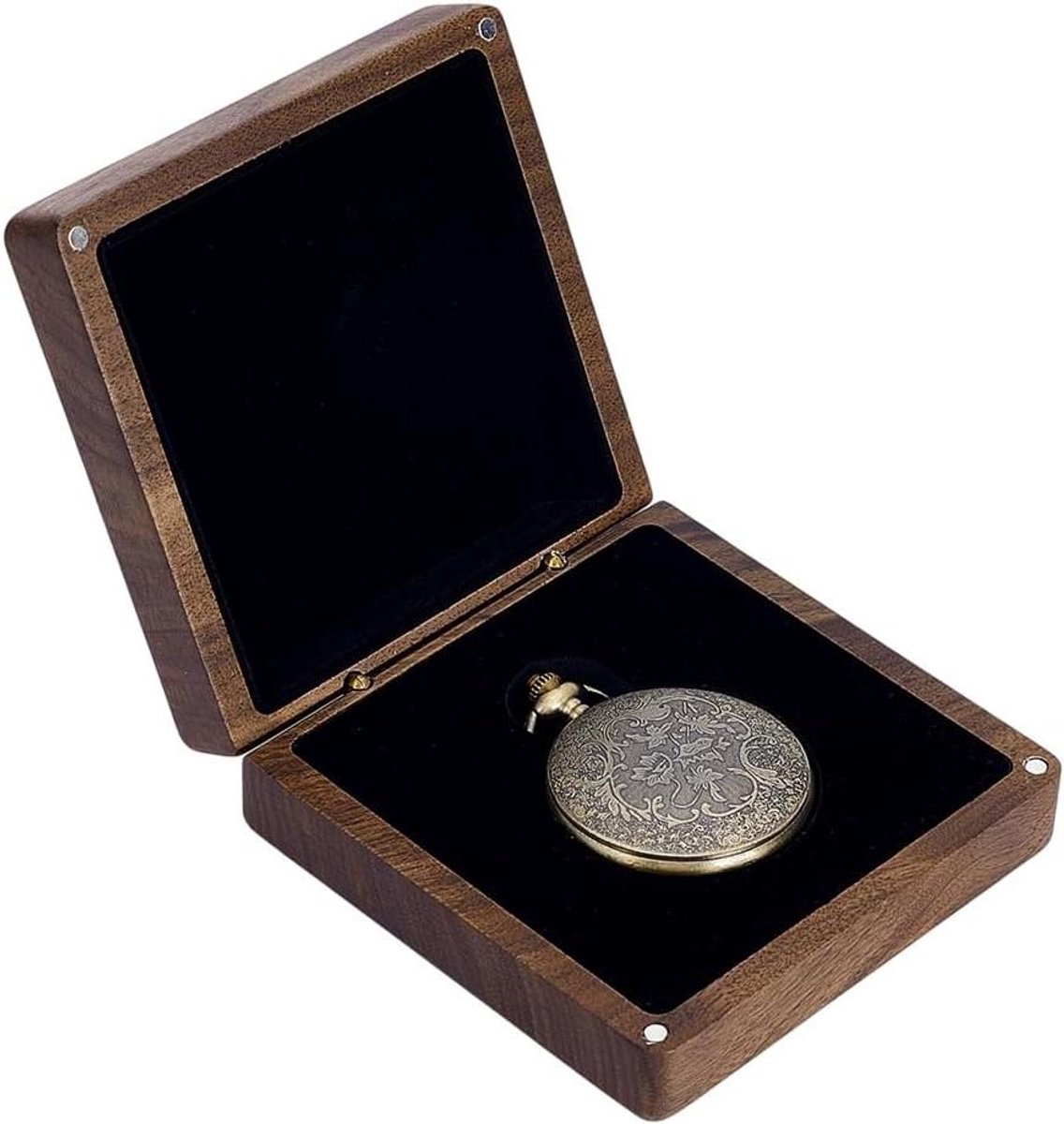 Allecto- Houten Horlogebox - Organisatie - 4x4 inch - Walnoot Hout - Pocket Horloge - Organizer voor Mannen - Verjaardag Vaderdag - Reizen en Thuis - Horloge Display Case - Gift voor Mannen - Geschikt voor Pocket Horloges - Bruin Hout.
