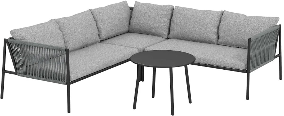 Luxe XXL Tuinset - 4-Delige Loungeset van Polyrattan - voor 6 personen - Tuinmeubelset - Hoekbank - Tuintafel - met Tafel, Zit- en Rugkussens - Ideaal voor tuin, balkon en terras - Hoeklounge - Zitgroep - Donkergrijs
