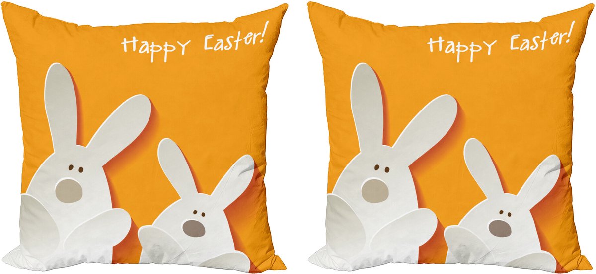 ABAKUHAUS Paaskussensloopset (2 stuks), Vrolijke Paashaasjes, 50 cm, Oranje Kokosbruin