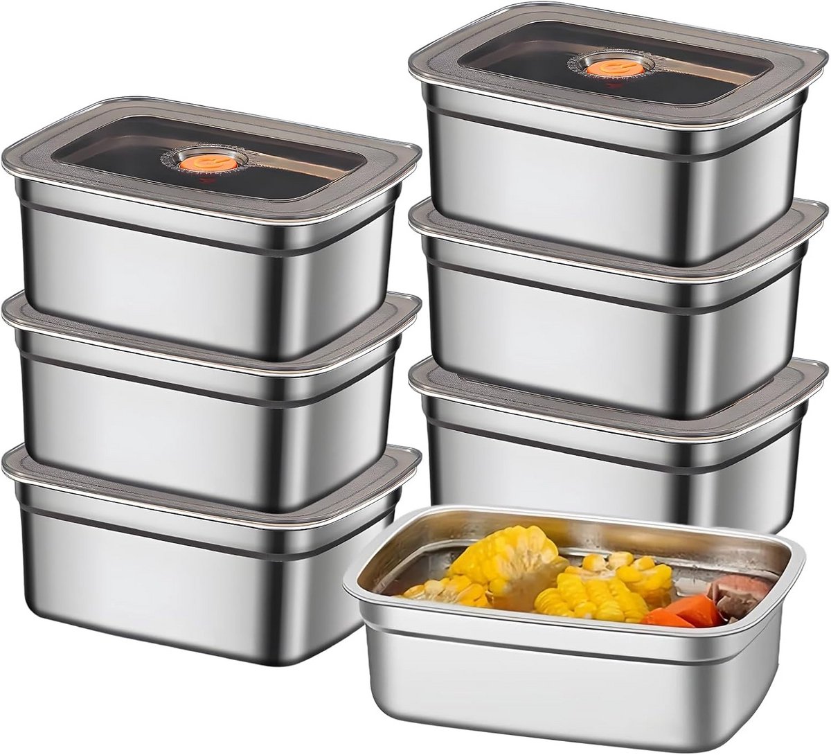 6x RVS Vershouddozen Set met Deksel - 1000 ml Luchtdichte Meal Prep Containers