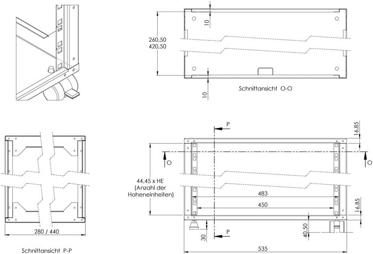 9U Open Frame 19 inch Mini Rack voor Server en Studio - 440mm Diep Zwart