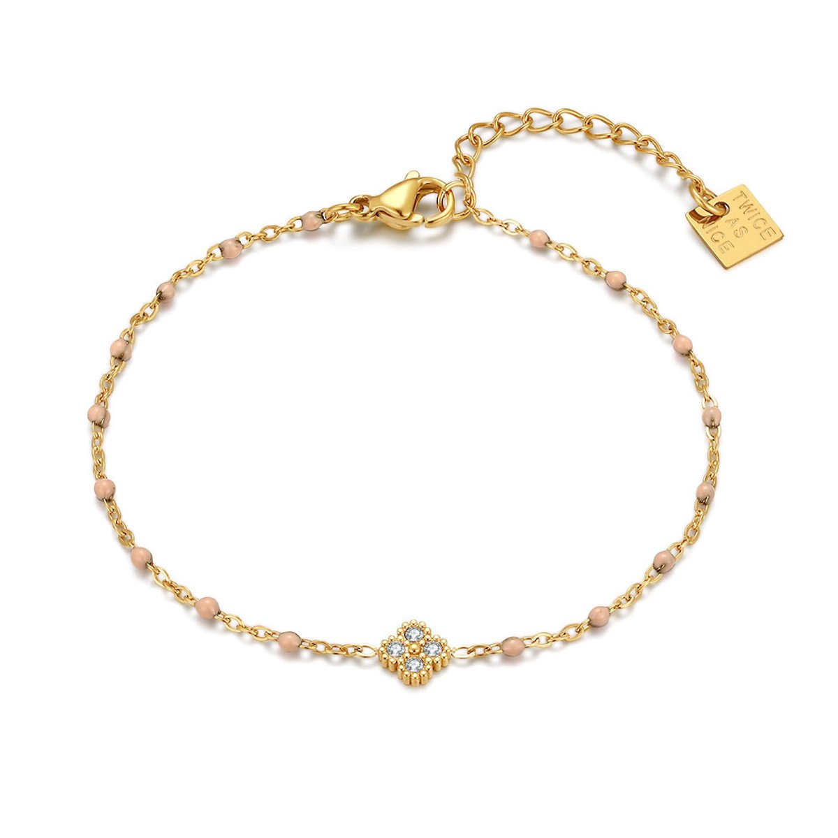 Twice As Nice Armband in edelstaal, pareltjes en zirkonia Goudkleurig 16cm+3cm