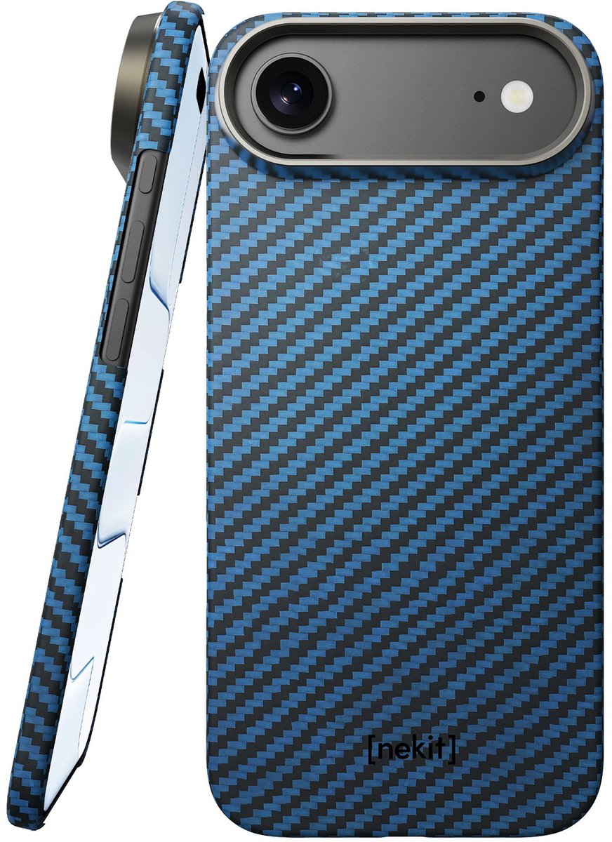 NEKIT Fiber Hoesje Geschikt voor Apple iPhone Air - Compatibel met MagSafe - High-Tech Kevlar - Back Cover Ultra Dun - Blauw