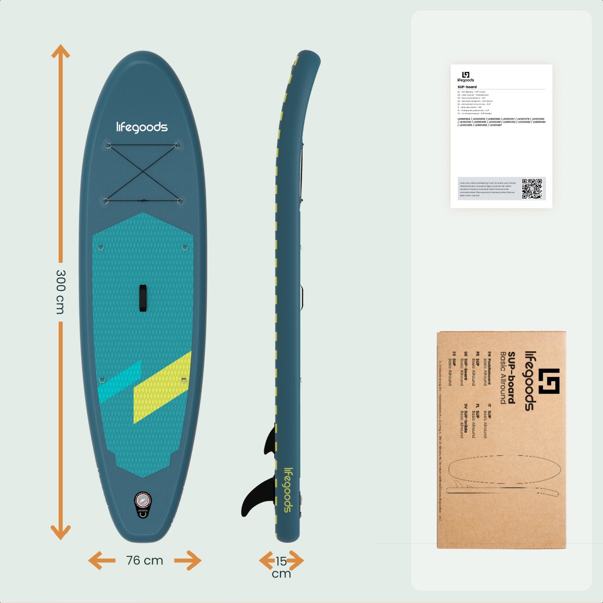 LifeGoods SUP Board Allround Compact - met Zitje - 120 KG Draagkracht - 300 x 76 cm - Opblaasbaar - Compleet SUP pakket - Cyaan/Donkergroen – foto 7