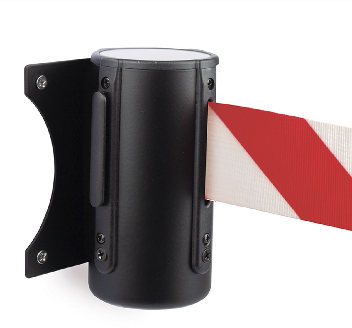 IVOL Wandcassette met uittrekbaar lint voor afzetpalen - Rood Wit - afzetpaal - Zwarte wandhaak