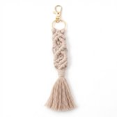 Porte-clés rose Handgemaakt en corde avec pinceau – porte-clés pour femmes et hommes – chaîne de clés macramé avec pendentif rose, anneau de couleur or et fermeture à mousqueton