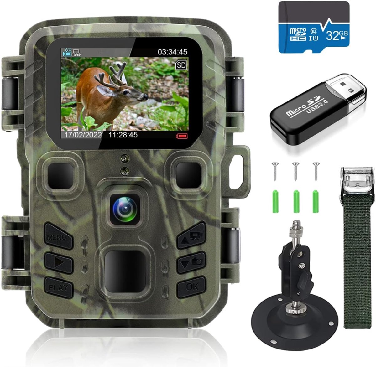VH Supplies®Wildcamera met Nachtzicht - Jachtcamera - Wildcamera - 20 MP - 1080P HD - 32G Geheugenkaart - IP65 Waterdicht