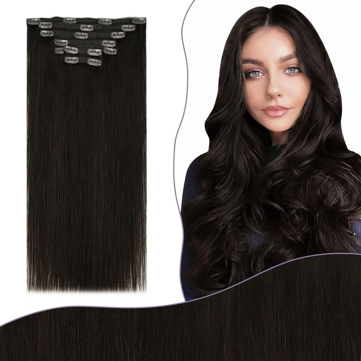 Echt Haar Clip-in Extensions Donkerbruin 55 cm Volume en Lengte