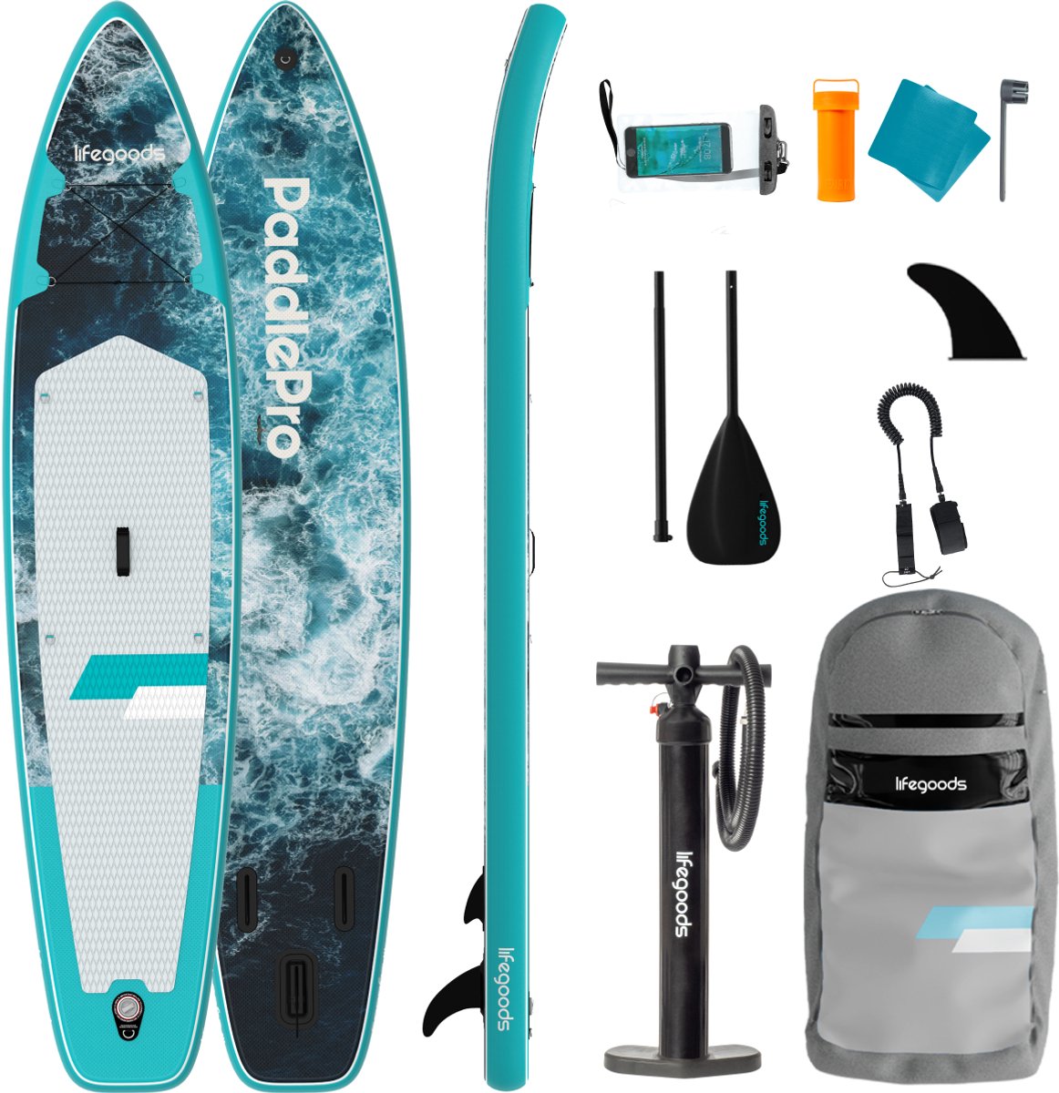 LifeGoods SUP Board Touring - 165 KG Draagkracht - 365 x 76 cm - Opblaasbaar - Compleet Sup pakket - Donkerblauw