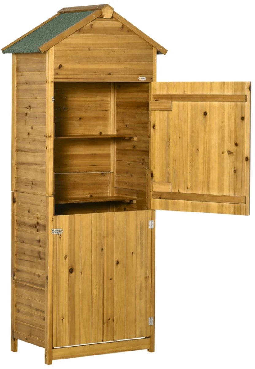 Houten Tuinschuur - 79x49x190 cm - Tuinhuis - Tuinkast - met Planken, Deuren & Asfalt Dak - Weerbestendig - Gereedschapsschuur - Opslagruimte Tuin - Tuingereedschap Bewaren - Buitenschuren - Hout