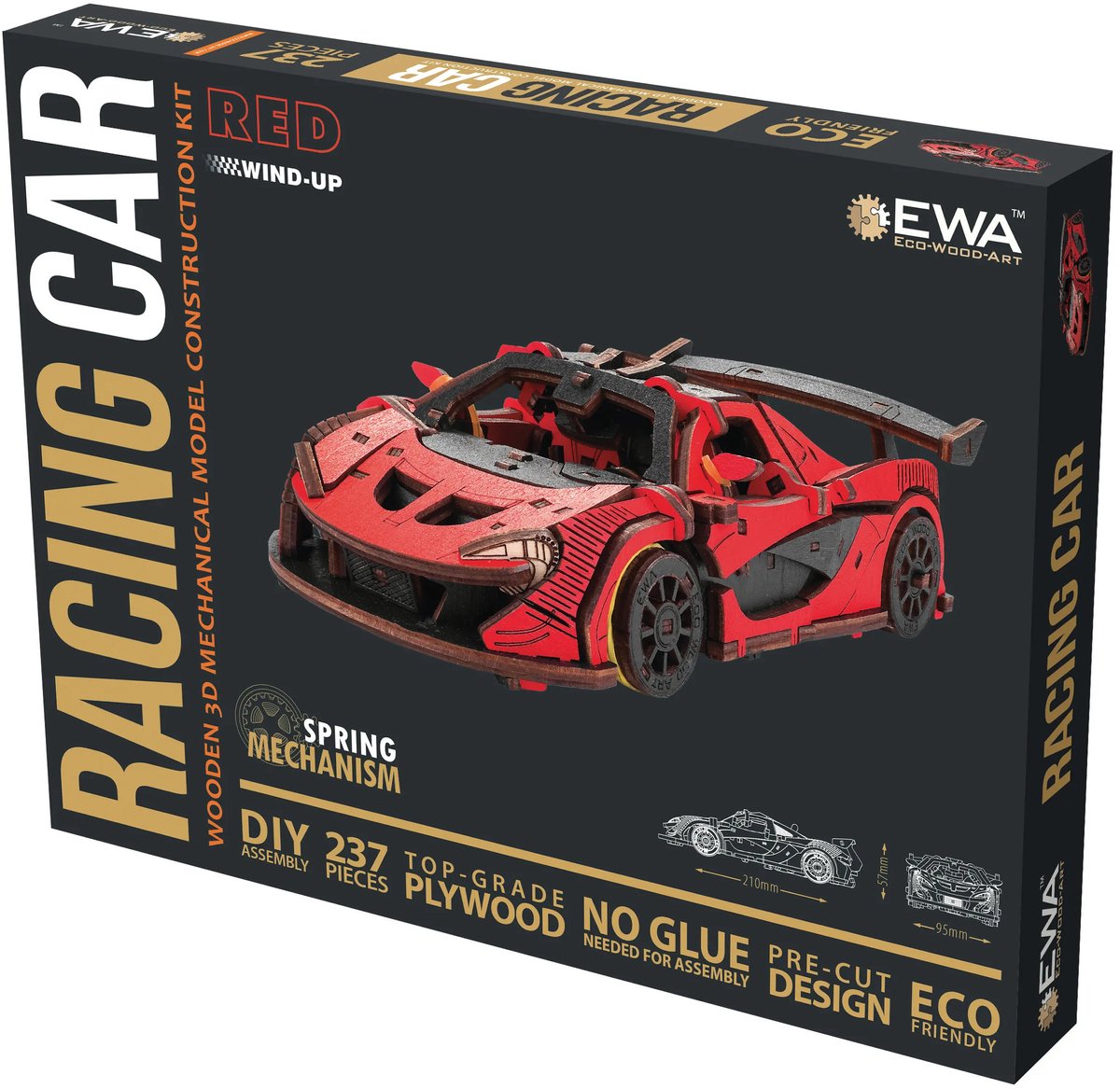 Eco Wood Art Modelbouwpakket Racing Car Rood - 3D Puzzel - Miniatuur Bouwpakket Volwassenen - DIY - Knutselen - Hout