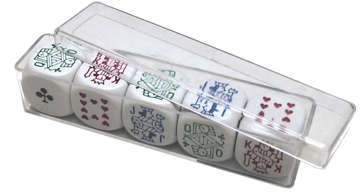 HOT Games dobbelstenen set 18mm wit in plastic doosje - pokerstenen.