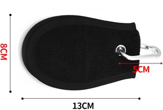 Golfhanddoek - Golfreinigingshanddoek - Met Metaal Haken - Golfaccessoire - Unisex - Draagbaar - Zwart - Polyester - 13 x 8 CM - Golfbalreiniger - Golftassen van Merkloos — afbeelding 5