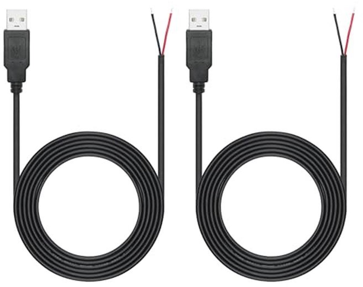 USB A-stekker 2 pin bare draad 6FT voor doe-het-zelf projecten – 2 stuks