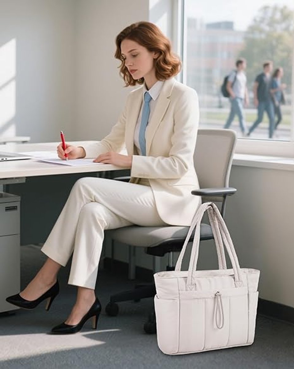 Tassen - Handtassen - Sporttassen - Dameshandtassen - Reistassen - Werktassen - Luiertassen - Met bekerhouder - Met laptopvak - Geschikt voor reizen - werk - verpleegkundigen - vrouwen - strand - winkelen - beige – foto 3