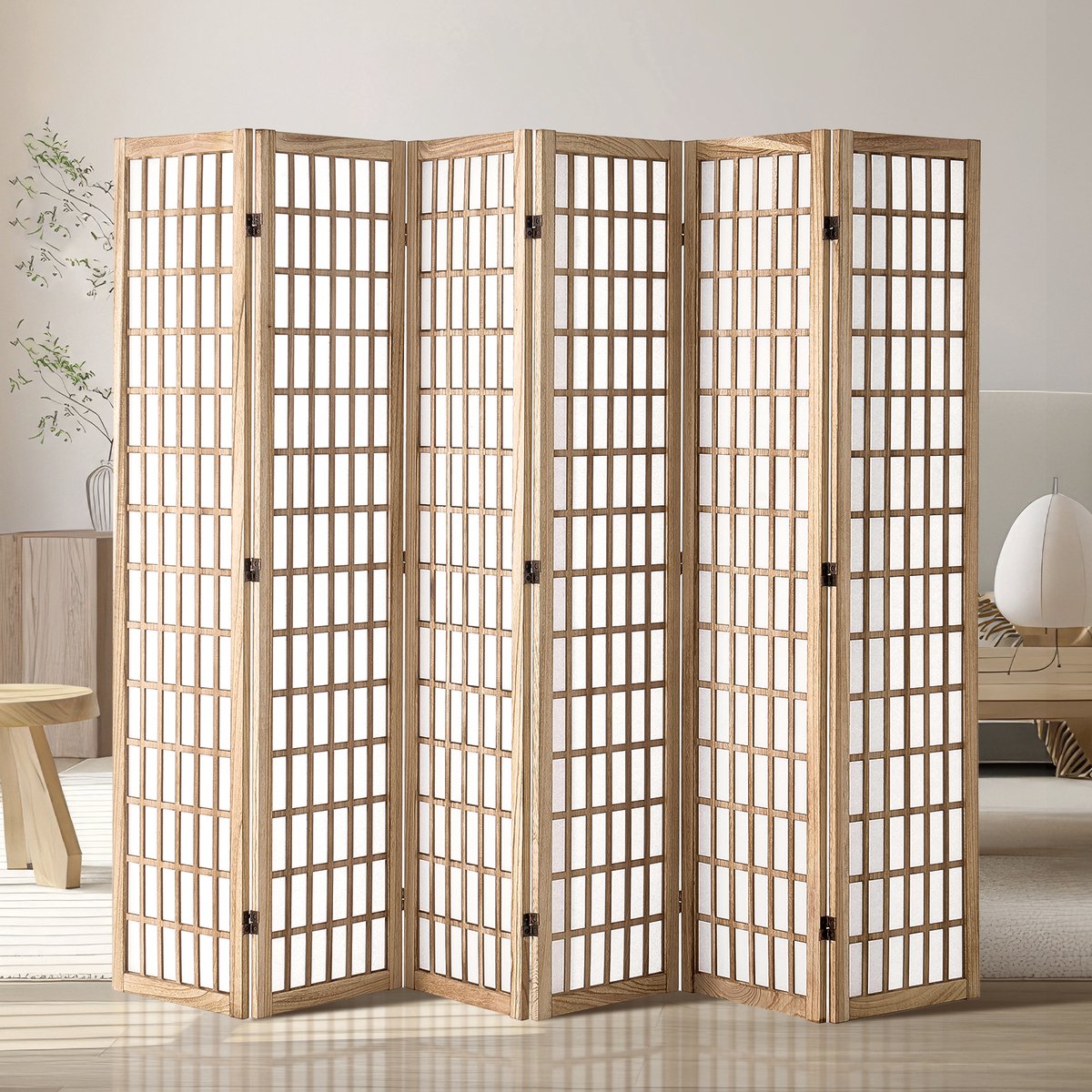 Vevor Roomdivider Japans 6-Delig Kamerscheidingsscherm Houten Privacyscherm effen；hout
