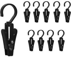 10 stuks washaken met clips, wasknijpers, 360° draaibare haken, hangers, sokken, gordijnen, handdoeken, badkamer, kast, keuken, kantoor - zwart