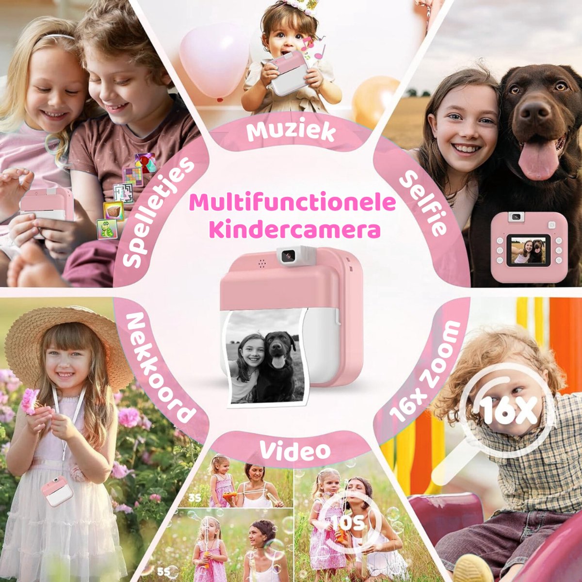 Luumuu® Digitale Kindercamera Met Foto Printer - Fototoestel Voor Kinderen - Kinder Fotocamera Instant Print- Speelgoed Video Camera Kind - Vlogcamera Kids - Sd Kaart 16GB - Roze - Incl. Ebook – foto 2