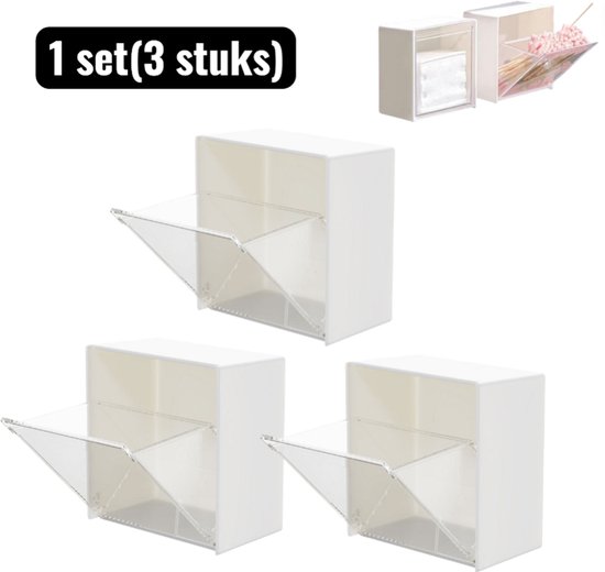 1 set(3 stuks) - Opbergdozen - Badkamer Opbergdoos met Klep - Geen boren nodig - Organizer voor Wattenschijfjes, Make-up en Sieraden - Vochtwerend Stofvrij - Wit
