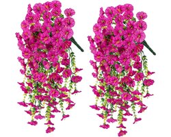 2 stuks uv-bestendige kunstbloemen voor buiten, 75 cm realistische bougainvillea-bloemen van kunstzijde, nep hangplanten voor op de veranda of het balkon