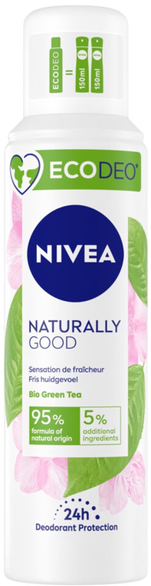 NIVEA Deodorant Spray Naturally Good Green Tea - 3 x 125 ml - Voordeelverpakking