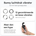 Zwarte bunny luchtstok vibrator, 23cm lang, 4.4cm breed en 1.5cm opening. Waterdicht, zacht en flexibel.