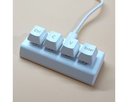 4-toetsen mini mechanisch USB-toetsenbord met rode schakelaars, Ctrl, C, V, Enter – wit