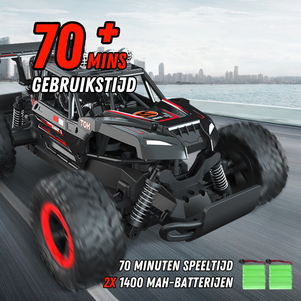 Nexar Bestuurbare Auto - RC Auto Monstertruck - 33 km/u - Afstandsbestuurbare Auto voor Buiten - Met Verlichting & 2 Accu's - Rood — afbeelding 6