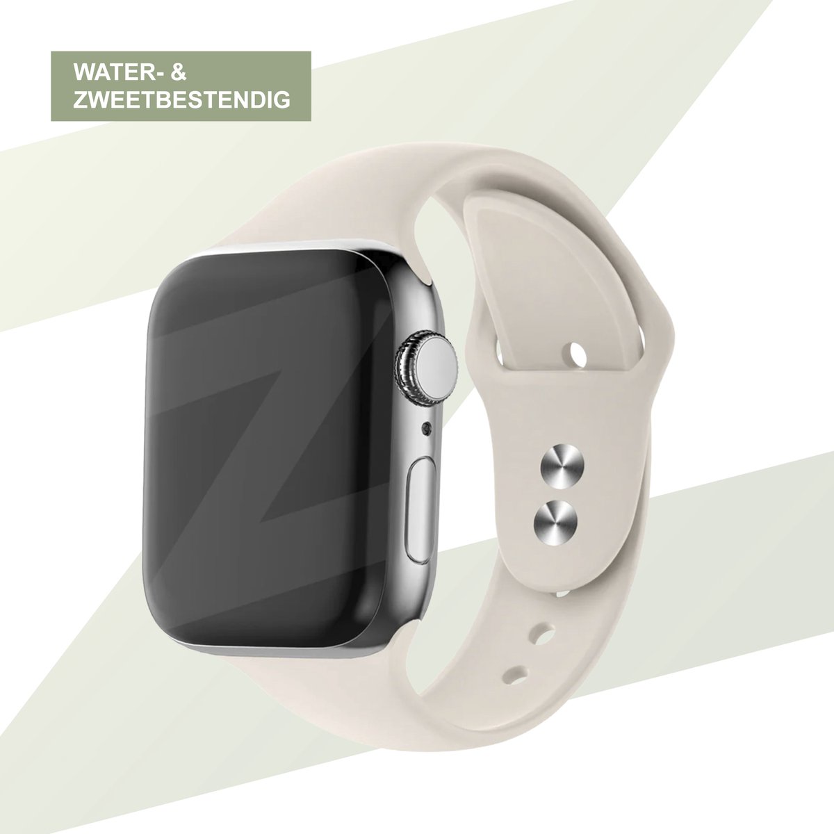 Bandz Dual Snap siliconen bandje met druksluiting - geschikt voorApple Watch Series 1/2/3/4/5/6/7/8/9/10/11/SE/SE2/SE3 - kleine maten - iWatch bandje voor maat 38mm / 40mm / 41mm / 42mm (sterrenlicht / starlight) thumbnail 2